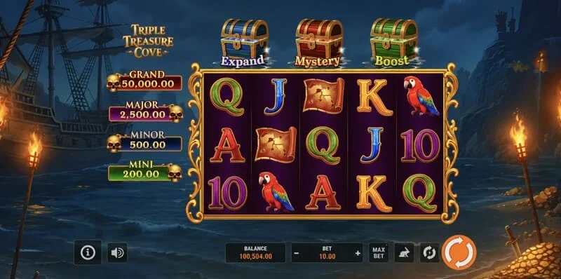 Triple Treasure Cove - Hold and Win bonusa kārta ar monētām